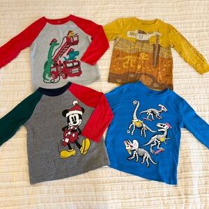 Toddler Boy Long Sleeve Shirt Bundle Size 2T Dino Mickey Construction Tops